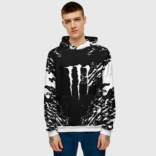 Мужская толстовка Monster energy white splash / 3D-Белый – фото 3