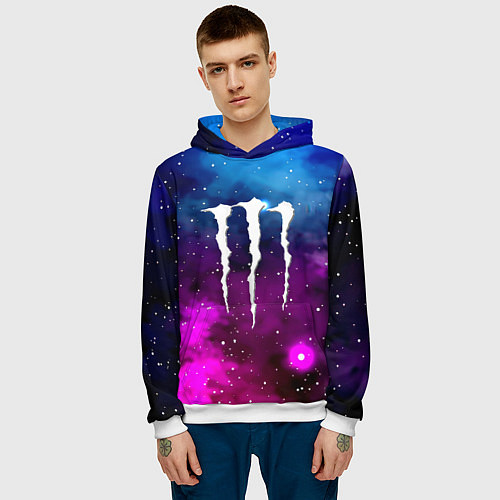 Мужская толстовка Monster energy neon space / 3D-Белый – фото 3