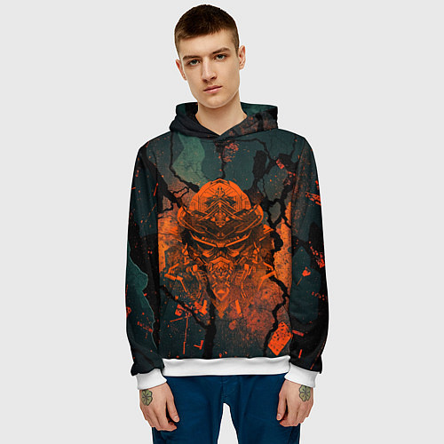 Мужская толстовка Шлем кибернетического самурая / 3D-Белый – фото 3
