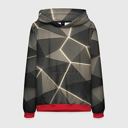 Толстовка-худи мужская Серая объемная текстура с гранями, цвет: 3D-красный