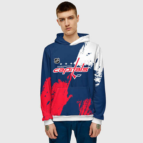 Мужская толстовка Вашингтон Кэпиталз - брызги красок / 3D-Белый – фото 3