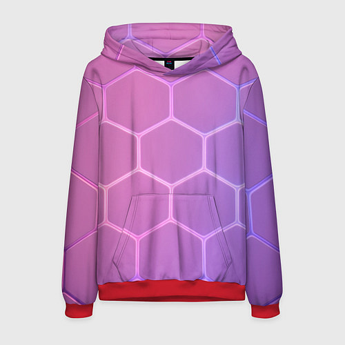 Мужская толстовка Розовые неоновые соты / 3D-Красный – фото 1