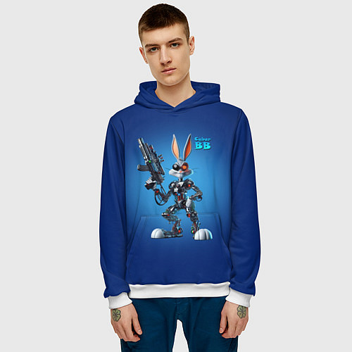 Мужская толстовка Cyborg Bugs Bunny with a gun - ai art fantasy / 3D-Белый – фото 3