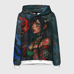 Толстовка-худи мужская Девушка с маской киберпанк, цвет: 3D-белый