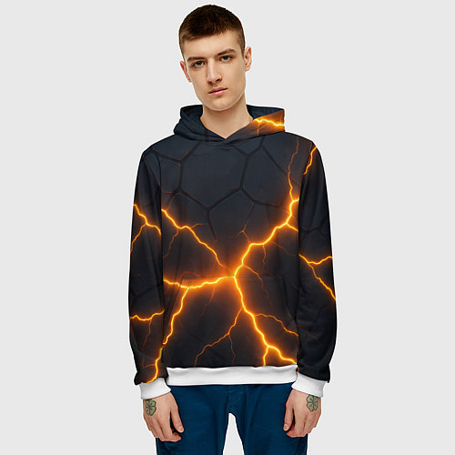 Мужская толстовка Молнии и черные плиты / 3D-Белый – фото 3
