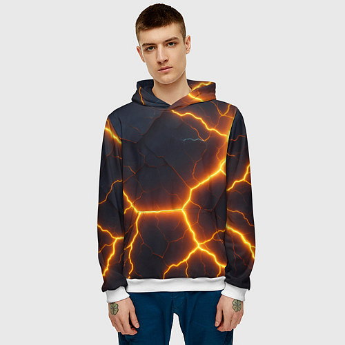 Мужская толстовка Молнии и черные объемные плиты / 3D-Белый – фото 3