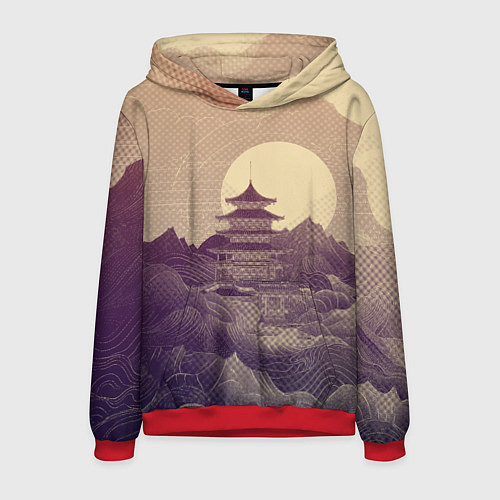 Мужская толстовка Ретро иллюстрация Японского храма / 3D-Красный – фото 1