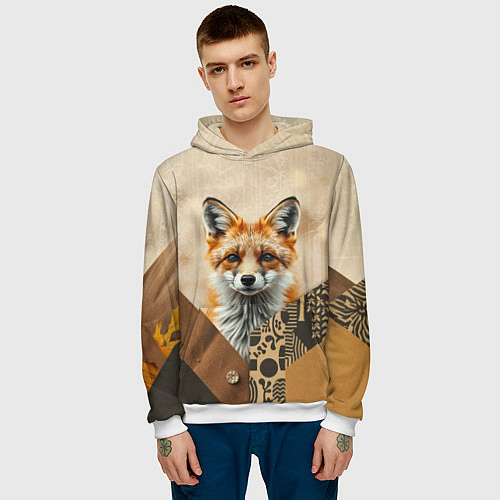 Мужская толстовка Удивительный рыжий лисёнок / 3D-Белый – фото 3
