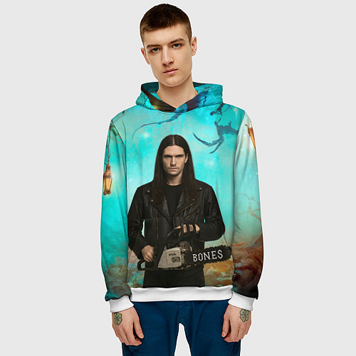 Мужская толстовка Bones держит бензопилу / 3D-Белый – фото 3