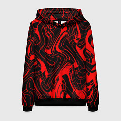Толстовка-худи мужская Чёрный с красным искажённая абстракция, цвет: 3D-черный