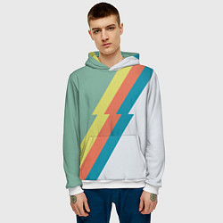 Толстовка-худи мужская Рок молния Боуи весенняя палитра, цвет: 3D-белый — фото 2