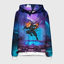 Толстовка-худи мужская Лис ниндзя в прыжке, цвет: 3D-белый