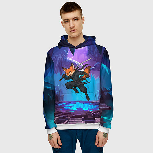 Мужская толстовка Лис ниндзя в прыжке / 3D-Белый – фото 3