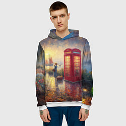 Толстовка-худи мужская Женщина у телефонной будки на набережной, цвет: 3D-белый — фото 2