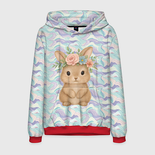 Мужская толстовка Зайчик с венком из цветов на голове / 3D-Красный – фото 1