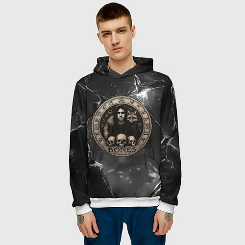 Мужская толстовка Bones с лисой - готика / 3D-Белый – фото 3
