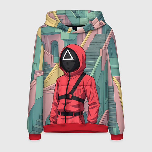 Мужская толстовка Игра в кальмара - страж в аниме стиле / 3D-Красный – фото 1