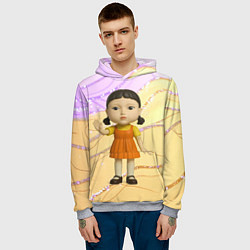 Толстовка-худи мужская Игра в кальмара - кукла в стойке ожидания, цвет: 3D-меланж — фото 2