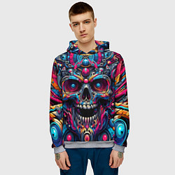 Толстовка-худи мужская Colorful cyber skull - pattern, цвет: 3D-меланж — фото 2