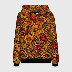 Толстовка-худи мужская Летучий корабль в стиле хохломской росписи, цвет: 3D-черный