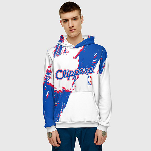 Мужская толстовка Клипперс - разлитая краска / 3D-Белый – фото 3