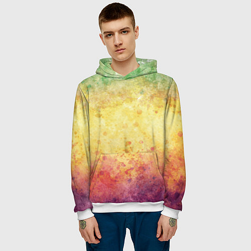 Мужская толстовка Абстракция - layers of green, yellow and red / 3D-Белый – фото 3