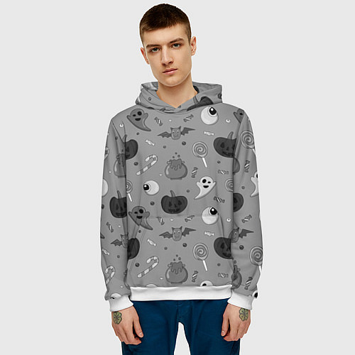 Мужская толстовка Halloween grey / 3D-Белый – фото 3