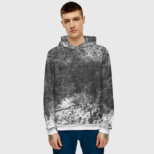 Мужская толстовка Абстракция - grey and white wall with cracks / 3D-Белый – фото 3
