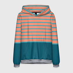 Толстовка-худи мужская Полосатый мандариновый морской рассвет, цвет: 3D-меланж