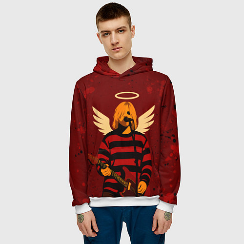 Мужская толстовка Нирвана, Курт Кобейн с крыльями ангела / 3D-Белый – фото 3