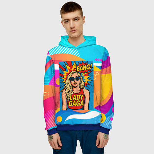 Мужская толстовка Леди Гага в стиле комиксов / 3D-Синий – фото 3