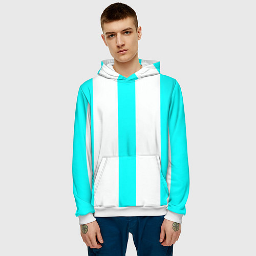 Мужская толстовка Color light blue white lines / 3D-Белый – фото 3