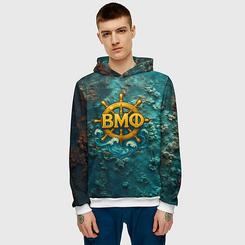 Мужская толстовка Штурвал ВМФ на морском дне / 3D-Белый – фото 3