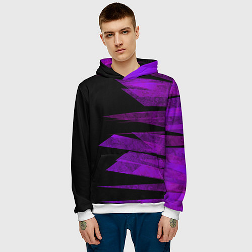 Мужская толстовка Color purple black stripes / 3D-Белый – фото 3