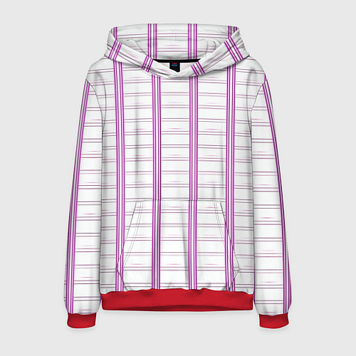 Мужская толстовка Color white cage pink line / 3D-Красный – фото 1