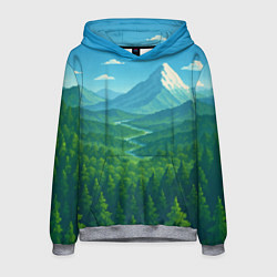 Толстовка-худи мужская Горный пейзаж - пиксель арт, цвет: 3D-меланж