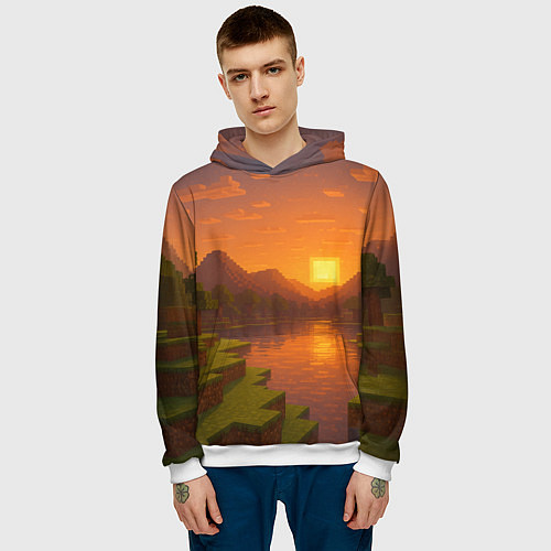 Мужская толстовка Закат - Minecraft / 3D-Белый – фото 3