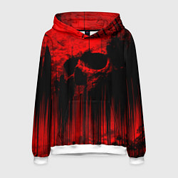 Толстовка-худи мужская Красный череп на фоне абстракции, цвет: 3D-белый