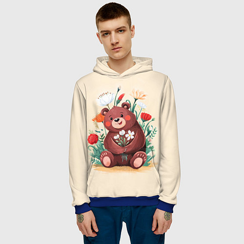 Мужская толстовка Мишаня с букетом / 3D-Синий – фото 3