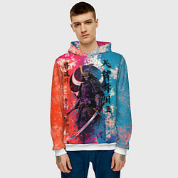 Толстовка-худи мужская Призрачный самурай - краски, цвет: 3D-белый — фото 2