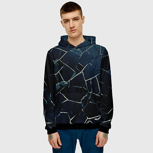 Мужская толстовка Тёмный чёрно-синий битые плиты / 3D-Черный – фото 3