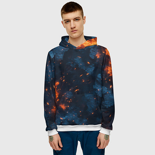 Мужская толстовка Синий камуфляж с искрами / 3D-Белый – фото 3