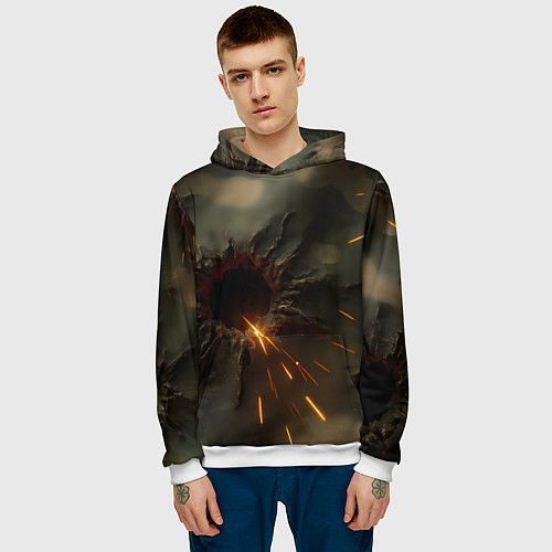 Мужская толстовка Следы от пуль на камуфляже / 3D-Белый – фото 3