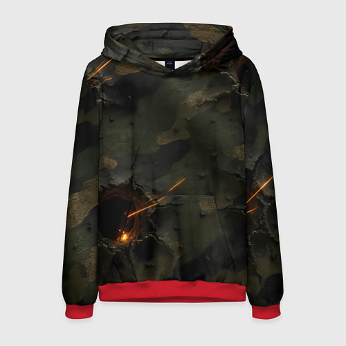 Мужская толстовка Огненные следы от пуль на камуфляже / 3D-Красный – фото 1