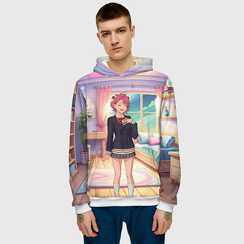 Мужская толстовка Дандадан Сиратори Айра смущается / 3D-Белый – фото 3