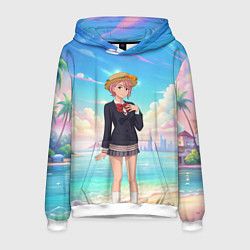 Толстовка-худи мужская Дандадан Сиратори Айра на берегу моря, цвет: 3D-белый