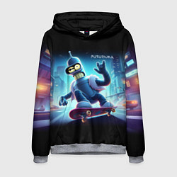 Толстовка-худи мужская Bender is a skateboarder in neon street - ai art, цвет: 3D-меланж