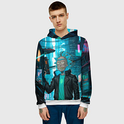 Толстовка-худи мужская Рик-киберпанк, цвет: 3D-белый — фото 2