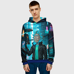Толстовка-худи мужская Рик-киберпанк, цвет: 3D-синий — фото 2
