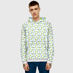 Толстовка-худи мужская Мелкие синие цветы ретро на белом фоне, цвет: 3D-белый — фото 2